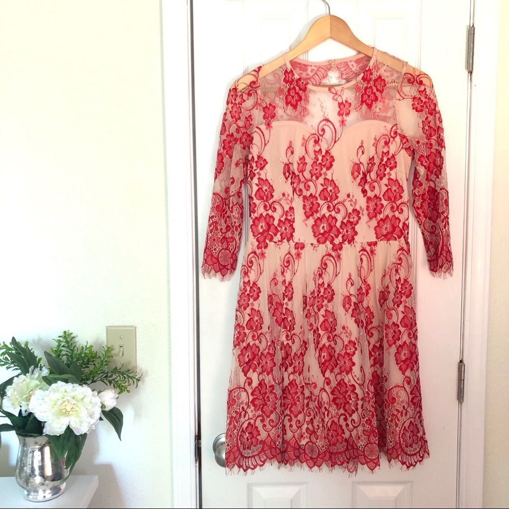 Red & ivory lace vintage inspired holiday dress